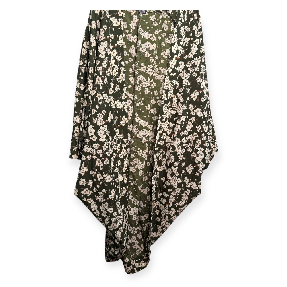 Rafi Accessories Floral Print Kimono Olive Green‎ Open Front Cover Up
